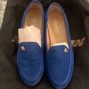 Lauren Ralph Lauren Blue Suede Loafers with Gold Embellishment